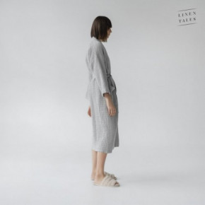 Linen Tales Light Grey Linen & Cotton Honeycomb Waffle Bathrobe Unisex Lininis vonios chalatas S-M