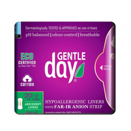 Gentle Day Organic Cotton Absorbent Liners Sugeriantys įklotai su anijonų juostele 20vnt