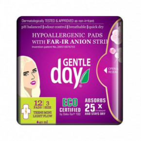 Gentle Day Organic TEENS Mini Light Flow Pads Keskkonnasõbralikud sidemed anioonribadega 12 tk
