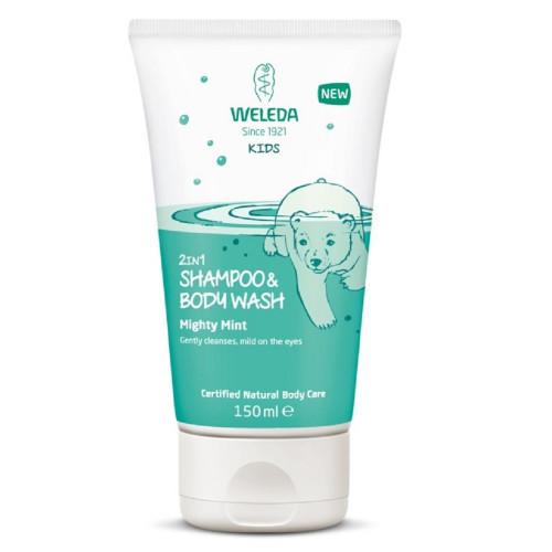 Weleda Mighty Mint 2in1 Shampoo & Body Wash Vaikiškas prausiklis odai ir plaukams 150ml